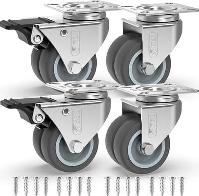 Zwenkwielen 50mm voor Meubels - 400kg - 4 Stuks - Rubber Trolley Wielen zonder Vlootracks