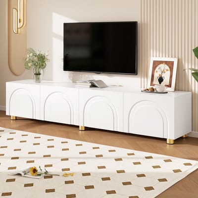 STILVORA Tv-Meubel - 4 Deuren Met Boogreliëf - Voor Woonkamer En Opbergruimte - MDF En Spaanplaat - 180x35x40 Cm - Wit