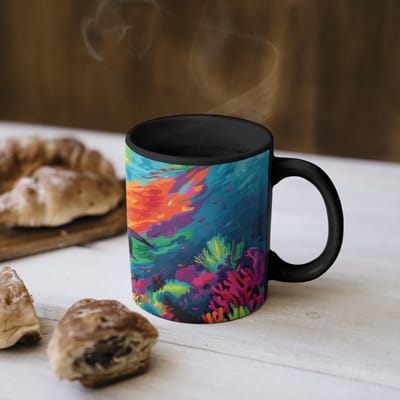 Magische Mok - Foto op Warmte Mokken - Koffiemok - Haai - Koraalrif - Abstract - Kleurrijk - Magic Mok - Beker - 350 ML - Theemok