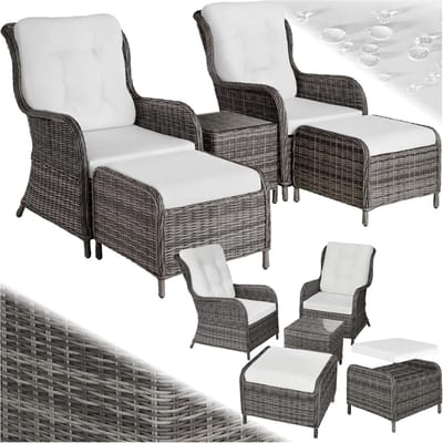 otan tuinmeubelset 90 x 67 x 100 cm – Luxe 5-delige relaxstoel set met 2 stoelen, krukken en tafel – Aluminium loungeset met kussens voor balkon & terras – creme Urbanhome