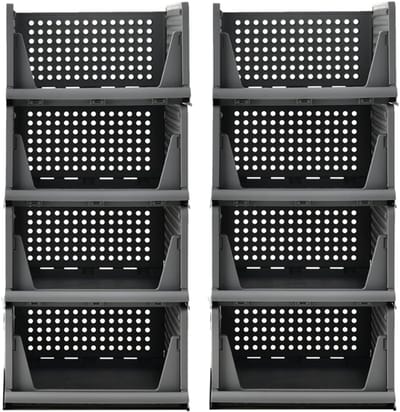 opbergdozen - 8 stuks - opbergsysteem - Plastic - opvouwbare - 16L x 48B x 35H centimeter - grijs