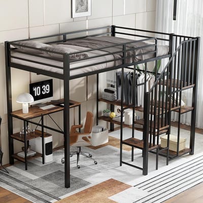 Hoogslaper 120x200cm met Bureau en Kledingkast | Stevig Metalen Stapelbed