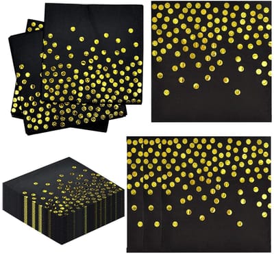 Dailygoody - Gouden Feestservetten - 60 Stuks - Perfect voor Feestjes - Zwart met Gouden Vlekken - Party Decoratie - Geschikt voor Verjaardagen en Fee.