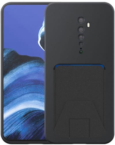 Geschikt voor Oppo Reno 2 Telefoonhoesje met Verstelbare Leren Pasjeshouder - Flexible Back Cover Case Siliconen TPU with Adjustable Leather Cardslot - Zwart - Smartphonica geschikt voor Oppo Reno2