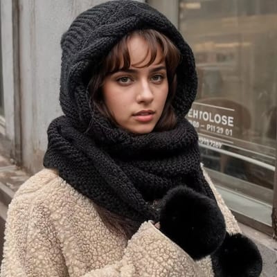 Warme Wintermuts en Sjaal Set voor Dames – Dikke Gebreide Muts met Pompon, Oorkleppen & Wollen Sjaal | Muts voor Extreme Kou