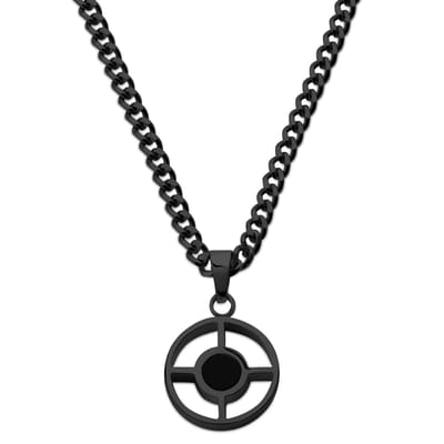 Cruz | Ketting van Zwart Roestvrij Staal en Cirkel van Zwarte Onyx