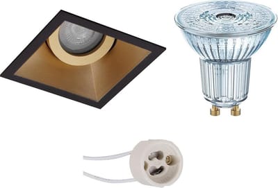 LED Spot Set - LEDVANCE Parathom PAR16 940 36D - Pragmi Zano Pro - GU10 Fitting - Dimbaar - Inbouw Vierkant - Mat Zwart/Goud - 3.4W - Natuurlijk Wit 4000K - Kantelbaar - 93mm