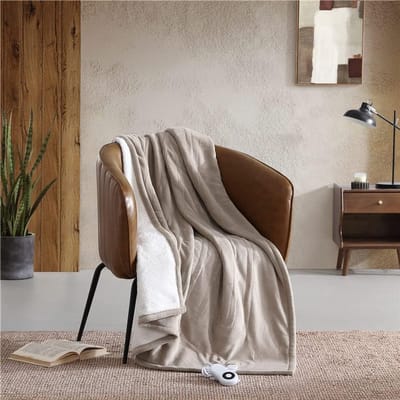 Verwarmde Deken - Zachte Plaid - Comfort Thuis - Dubbelzijdig Materiaal - 127 x 152 cm - Khaki