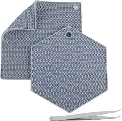 Ronte - Siliconen Doming Mat voor Hot Pads en Lepel Rest in Vierkant & Zeshoek Design, Hittebestendig en ideaal voor Ambachten - Keuken Tool met Pincet inbegrepen