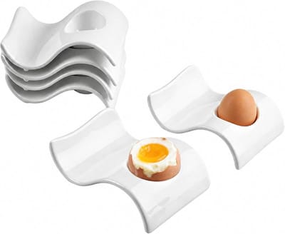 Eierbeker, porselein, wit, set van 6, hoogwaardige eierdopjes, keramiek, stapelbaar, vaatwasmachinebestendig en magnetronbestendig, voor ontbijt, eettafel en camping
