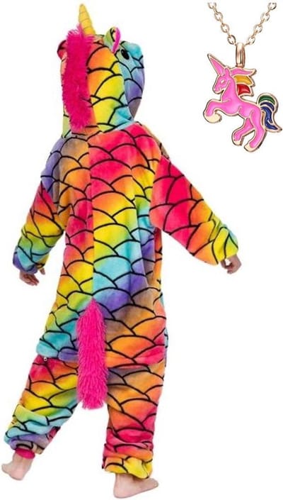Onesie Zeemeermin Unicorn huispak jumpsuit kostuum kinderen - 140-146 (7-8 jaar) + ketting verkleedkleding jurk