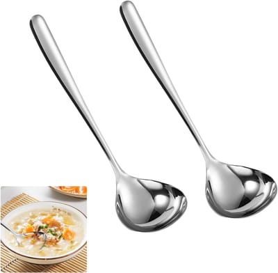 Set van 2 Soeplepels van RVS - 20 cm Lange Serveerlepels voor Keuken, Restaurant en Feestjes, Vaatwasserbestendig