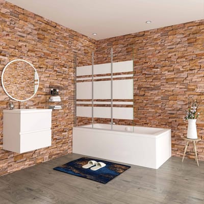 Opvouwbaar Badwanden Badwand 3 panelen vouwbaar 130x140cm,6 mm nano helder veiligheidsglas met horizontale strepen-glanzend chroom