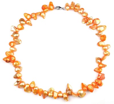 Zoetwater parelketting Zaza - echte parels - oranje - sterling zilver (925) - luxe sieraden zakje - parelketting dames