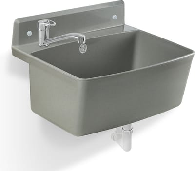gospo Tuinwastafel, 55 x 42 x 22,5 cm, huishoudbak van hoogwaardig polystyreen, gootsteen met Easy-Clean-technologie, wastafel voor tuin (grijs, staande batterij)