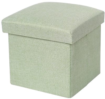 Ceruzo Poef - Groen - 38x38x38 cm - Opvouwbaar - Hocker met Opbergruimte -Linnen look