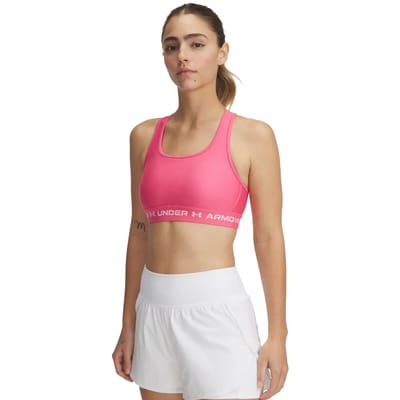 Under Armour Crossback Mid Bra Dames Sportbeha - Roze - Wit