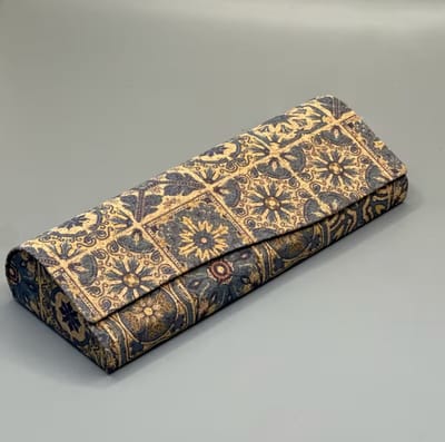 Vintage stijl brillenetui met schatmuurschildering – blauwe bloem print – harde beschermende brillenkoker met klepsluiting