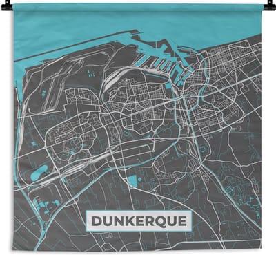 Wandkleed - Wanddoek - Dunkerque - Frankrijk - Plattegrond - Stadskaart - Kaart - 180x180 cm - Wandtapijt