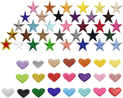Set van 64 Strijkapplicaties en Klittenband Patches voor Hoeden, Spijkerbroeken en Jassen - DIY Accessoires met Hart en Sterren Design
