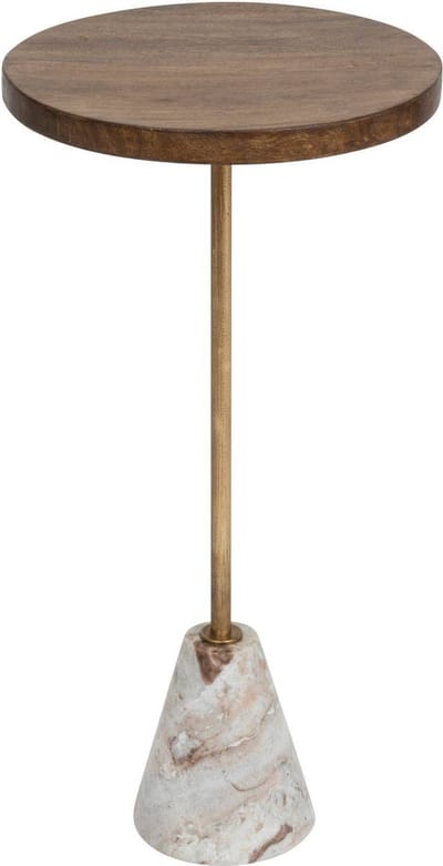 Salontafel marmer en hout, Ø 35,5 cm