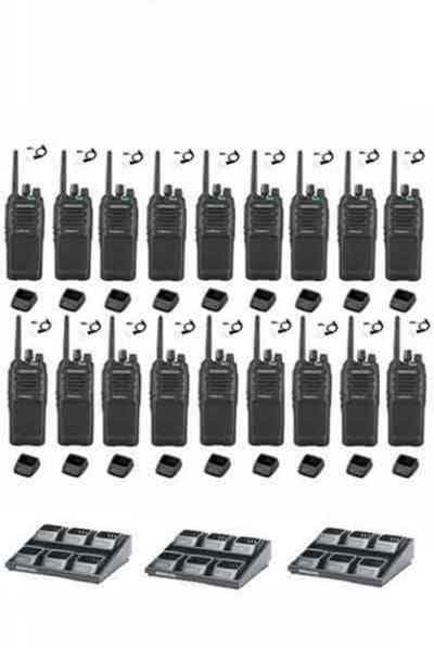 Set van 18 Kenwood TK-3701D IP55 Portofoon met multilader en beveiliging headsets