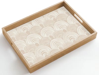Dienblad hout 50x35 cm - Schootdienblad - Golven - Structuur - Beige - Borrelplank rechthoek - Plateau dienbladen