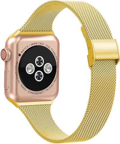 Scoby - Horlogebandje - Smartwatch Band - Geschikt voor Apple Watch Series 1/2/3/4/5/6/SE - Magnetische Sluiting - Stijlvol - Elegant - 38/40 MM - Goud