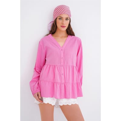 Lange Mouwen Gelaagde V-hals Blouse