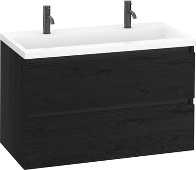 Saqu Gaia badmeubel incl. mat witte wastafel 100x52x64cm eiken zwart – zwarte greeplijst