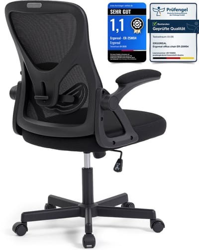 Ergonomische Bureaustoel - Office Chair - Opklapbare armleuningen-Lendensteun -Zwart