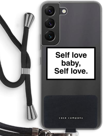 Case Company® - Hoesje met koord geschikt voor Samsung Galaxy S22 hoesje met Koord - Self love - Telefoonhoesje met Zwart Koord - Bescherming aan alle Kanten en Over de Schermrand