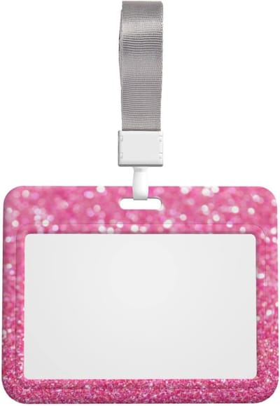ID-kaart badgehouder - Naamplaatje houder - Zaken en kantoor - Dubbelzijdig schuifdeksel - 10.16 x 7.62 cm - Sprankelend roze glitter
