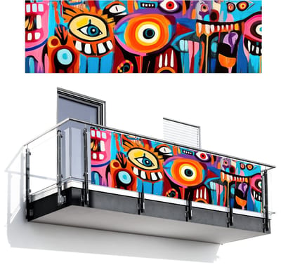 Balkonscherm 300x95 cm - Balkonposter Abstract - Gezicht - Kleurrijk - Balkon scherm decoratie - Balkonschermen - Balkondoek zonnescherm