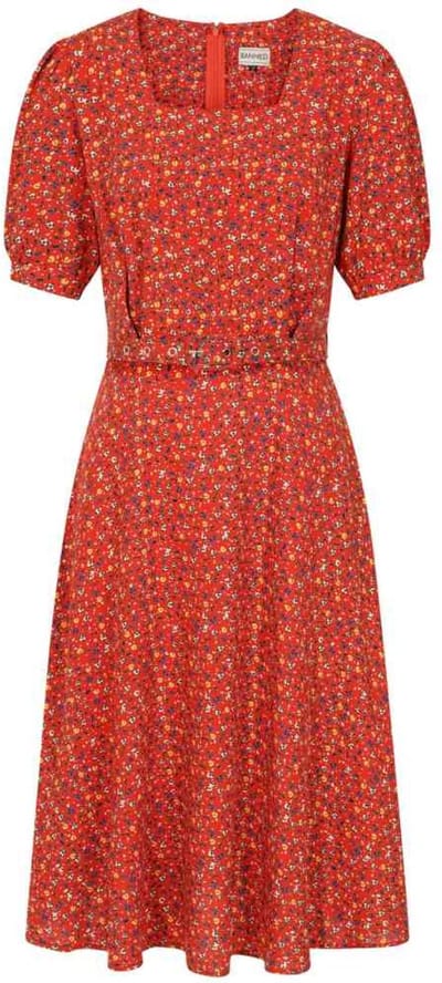 Banned - Eva Bloom Flare jurk - 3XL - Rood