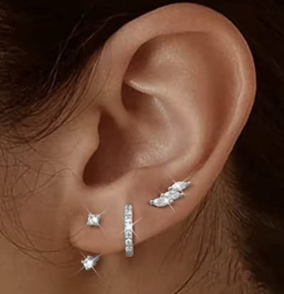 Oorbellen Set - 3 stuks - Kleur: Zilver - Luxe Oorbellen - Incl. Cadeauverpakking - Oorhangers / Oorring / Oorknopjes - Hoge Kwaliteit RVS - Stainless Steel / Roestvrijstaal - Verkleurt Niet - Oorbellen Set - Oorbellen Vrouwen / Dames