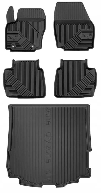 Premium Interieur Beschermset: No.77 Rubberen Mattenset + DryZone Kofferbakmat - Geschikt voor Ford Mondeo Mk4 Stationwagen (2007-2012) - Stoppers 25.5cm - TPE - Zwart - FROGUM