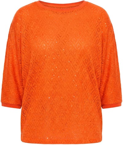 Angel of Style - Dames - Trui loose fit opengewerkt breisel vleermuismouw - Oranje - Maat 46+