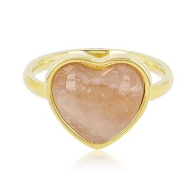 My Bendel - Goudkleurige Hartenring met Rose Quartz Edelsteen - Harten Ring • Rose Quartz - met Luxe Cadeauverpakking | Sieraden Voor Dames | Maat 16.00 Mm / Maat 50
