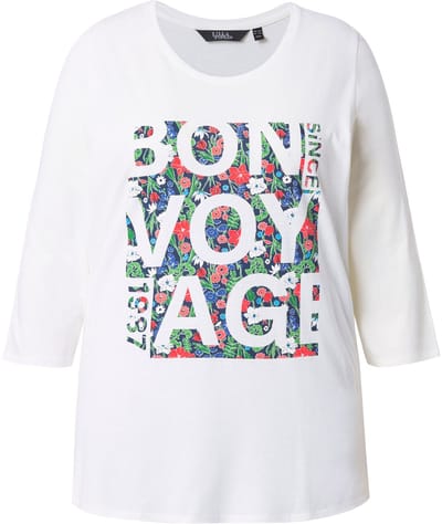 Ulla Popken - Dames - Shirt Bon Voyage klassiek ronde hals 3/4-mouwen - Off-white - Maat 42+