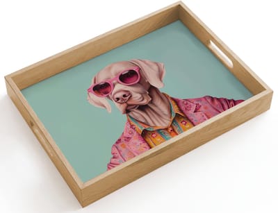 Dienblad hout 40x30 cm - Schootdienblad - Hond - Overhemd - Bloemen - Bril - Borrelplank rechthoek - Plateau dienbladen