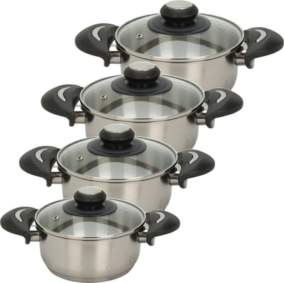Excellent Houseware Kookpannen set - 4x - glazen deksel - RVS - 1.8/2.7/3.5/5.4 liter