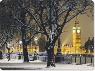 Muismat Londen - De Big Ben in Londen in winterse omstandigheden muismat rubber - 23x19 cm - Muismat met foto