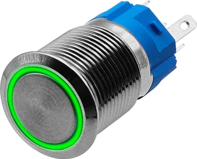 ProRide Metalen Drukschakelaar 12V ON-OFF - 16mm - Aan/uit schakelaar - Spatwaterdicht - 12V/24V - LED Indicatie Groen