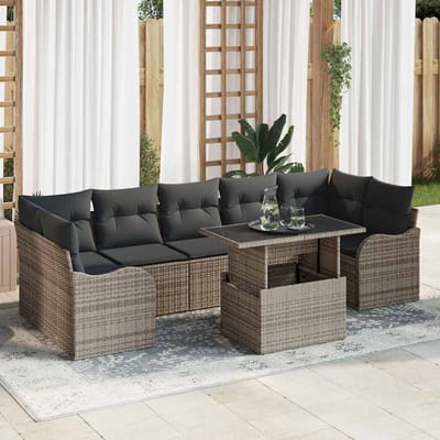 vidaXL - Tuinbank - Set - 8 - st - 7-Aantal - zitplaatsen - Grijs - Poly - Riet