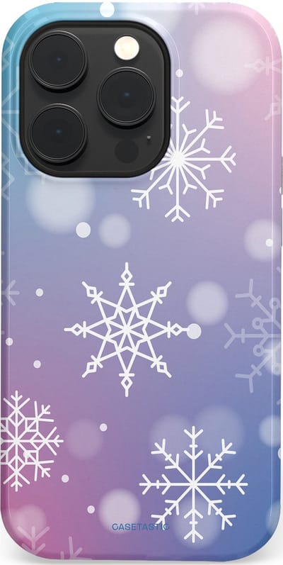 Casetastic hoesje geschikt voor Apple iPhone 14 Pro - MagSafe - Dubbellaagse bescherming - Snowy Winter Gloed - Fashion Case - Lila Lichtgrijs Lichtblauw Lichtroze