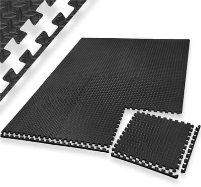 tectake ® Vloerbeschermingsmat - Beschermmatten voor Fitness - Fitnessapparatuur en Valbeveiliging Binnenshuis - Garagevloer Afdekking - Set van 12 Dikke Puzzelmatten 61 cm x 61 cm - Zwart