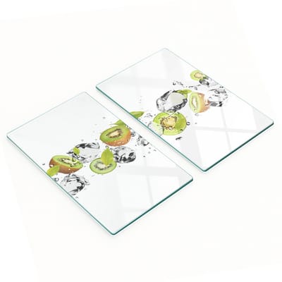 Multifunctionele decoratieve glazen keukenplanken met kiwi- en watermotief, 2x30x52 cm