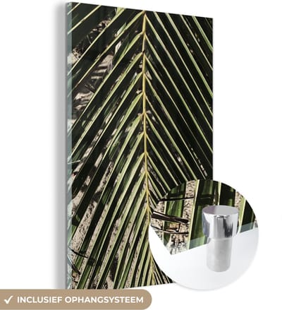 MuchoWow® Glasschilderij 120x180 cm - Schilderij acrylglas - Palmblad - Tropisch - Zomer - Foto op glas - Schilderijen