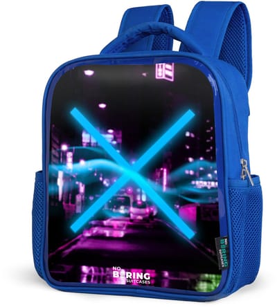 NoBoringSuitcases.com® - Rugzak blauw - Schooltas jongens - Felblauw kruis boven een nachtelijke straat - Kinder rugtas jongen - Boekentas kind - Kinderrugzak voor school - Schoolrugzak